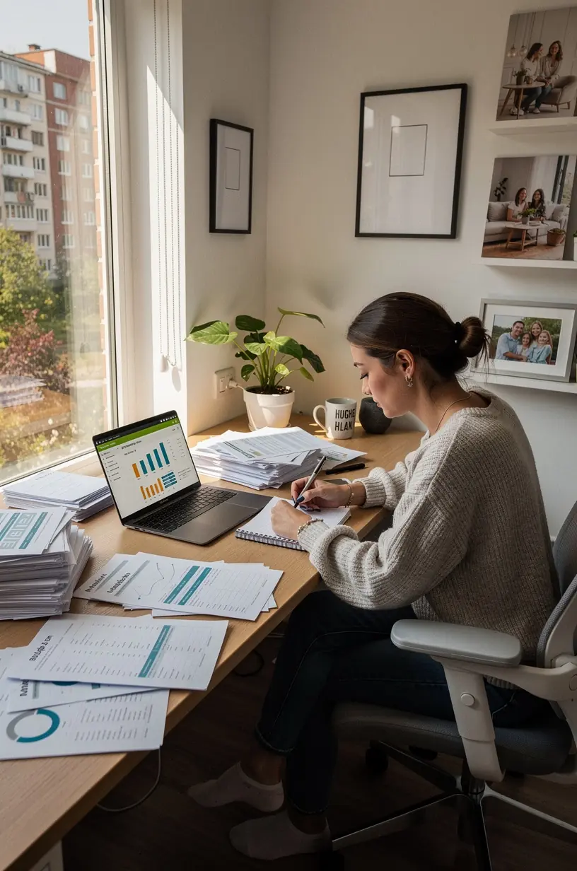 Kézben tartott, pénzügyi tervezéssel kapcsolatos oktatófüzet borítója